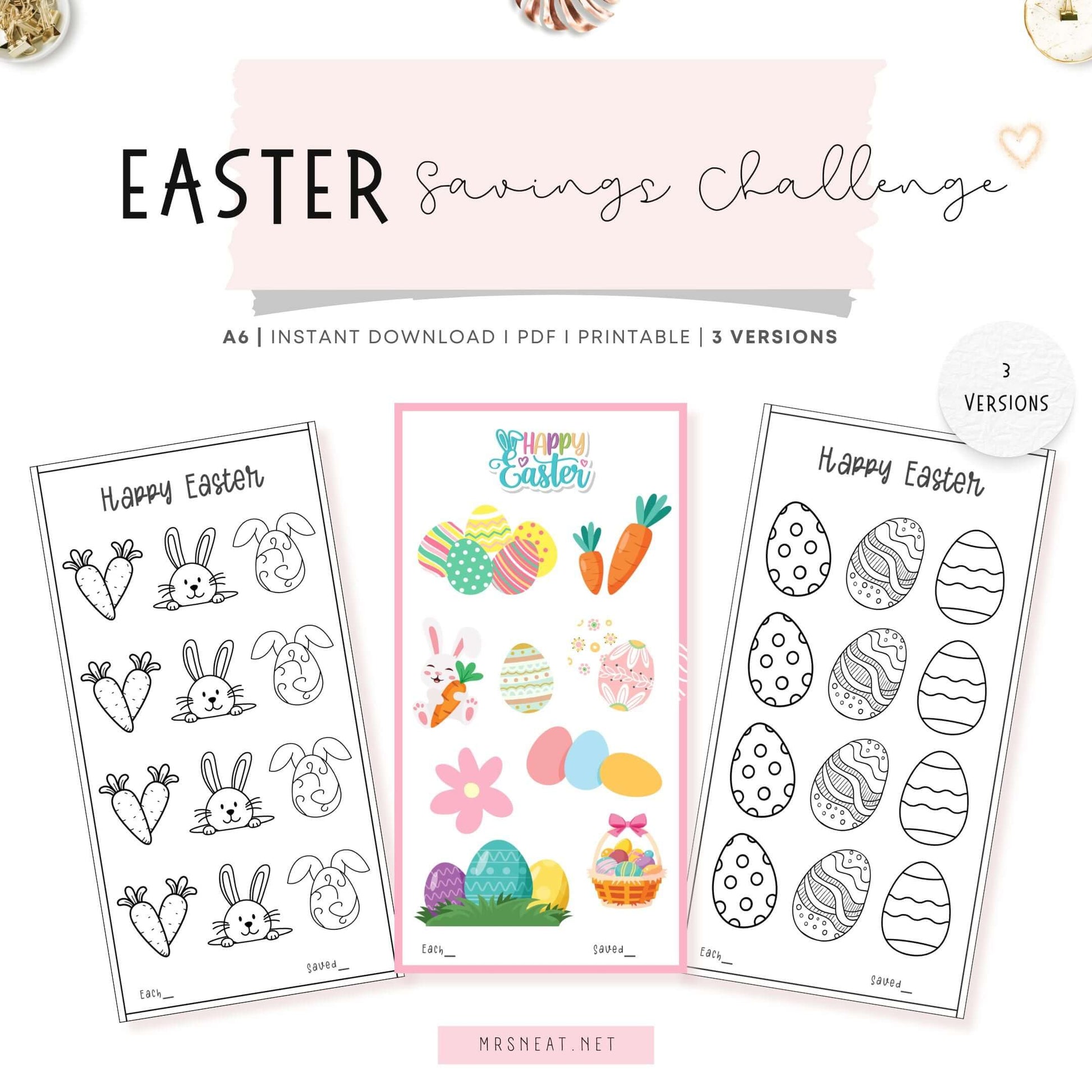 A6 Easter Saving Challenge Printable, Colorful, Multicolor, 3 Versions, PDF, Instant Download