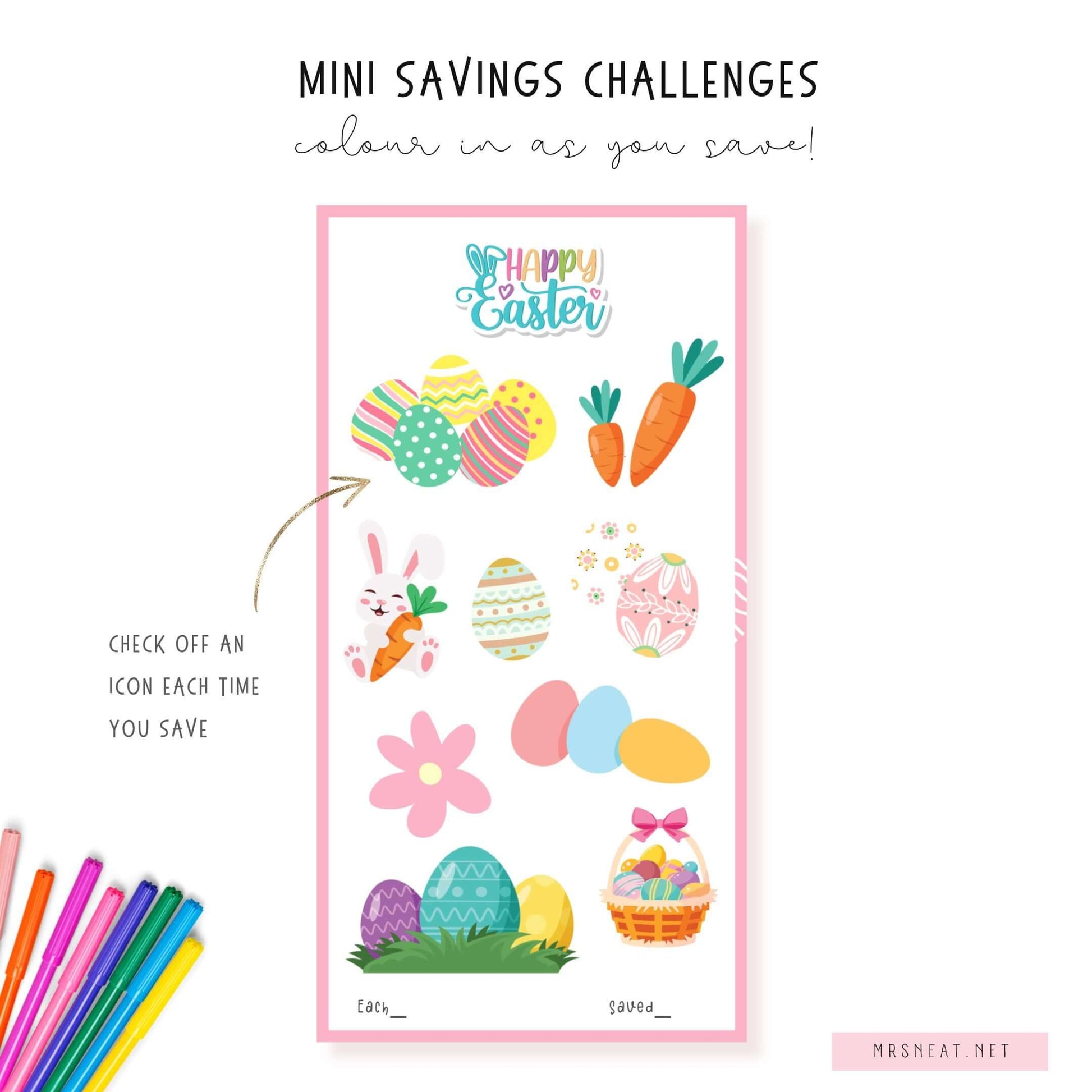 A6 Easter Saving Challenge Printable, Colorful, Multicolor, 3 Versions, PDF, Instant Download