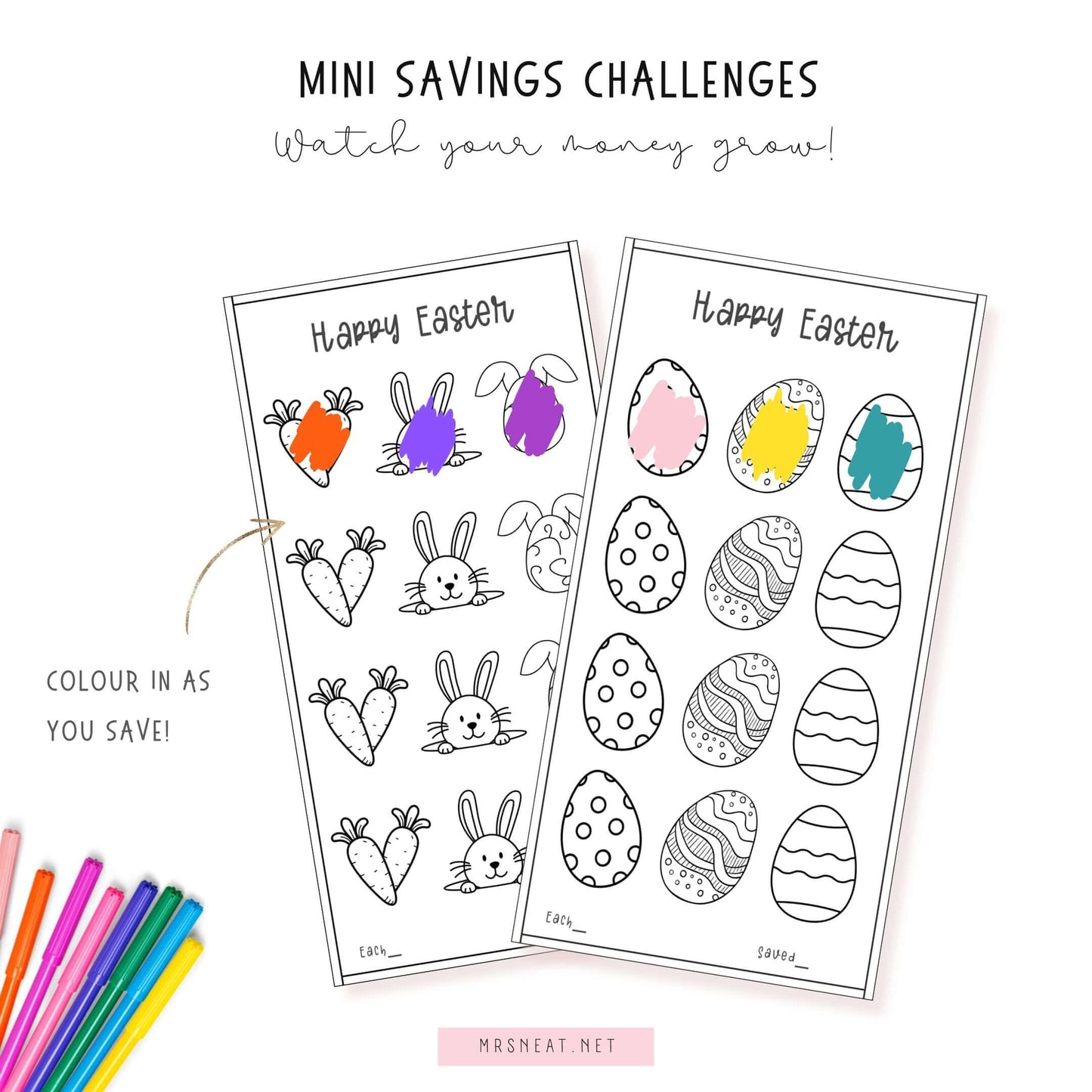 A6 Easter Saving Challenge Printable, Colorful, Multicolor, 3 Versions, PDF, Instant Download