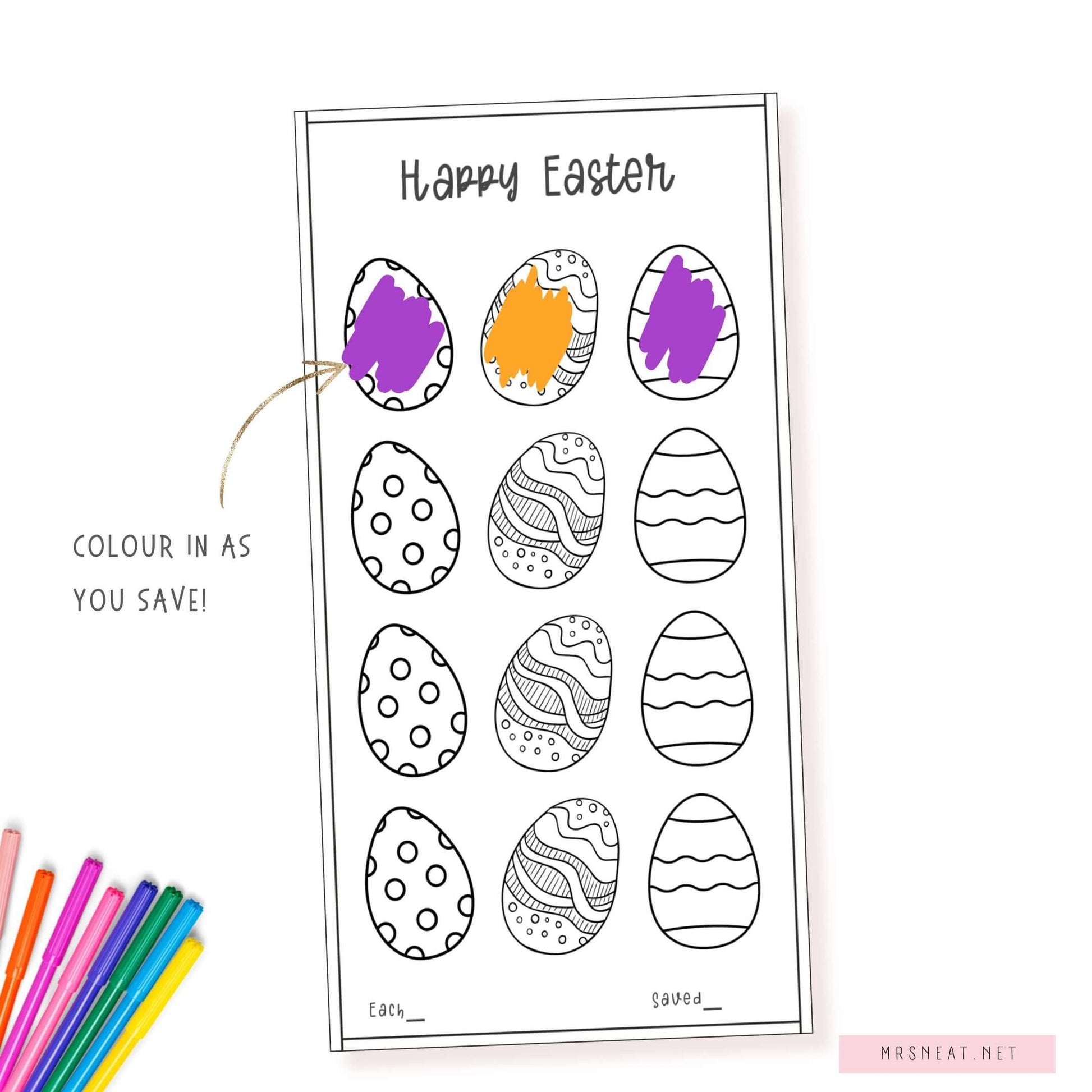 A6 Easter Saving Challenge Printable, Colorful, Multicolor, 3 Versions, PDF, Instant Download