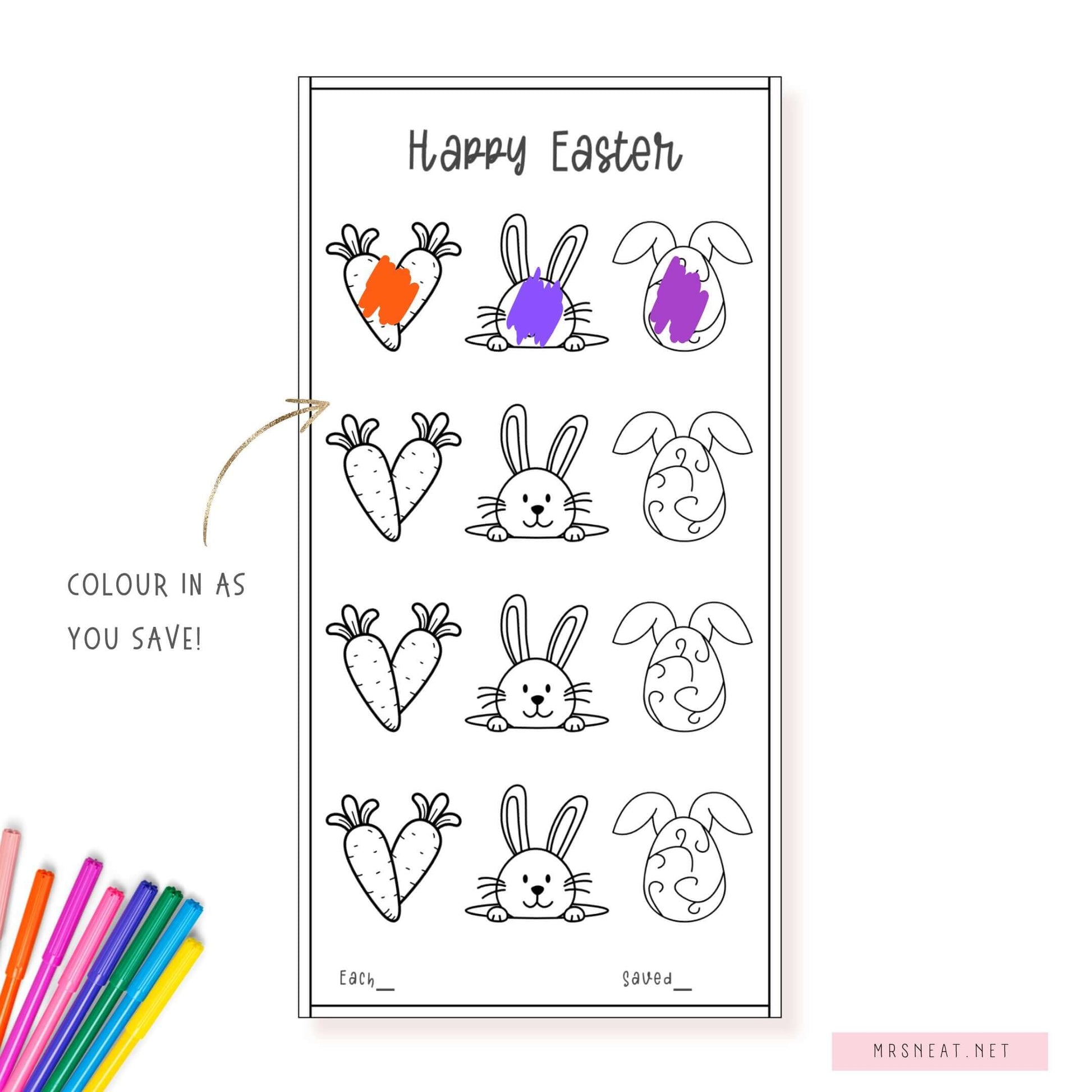 A6 Easter Saving Challenge Printable, Colorful, Multicolor, 3 Versions, PDF, Instant Download