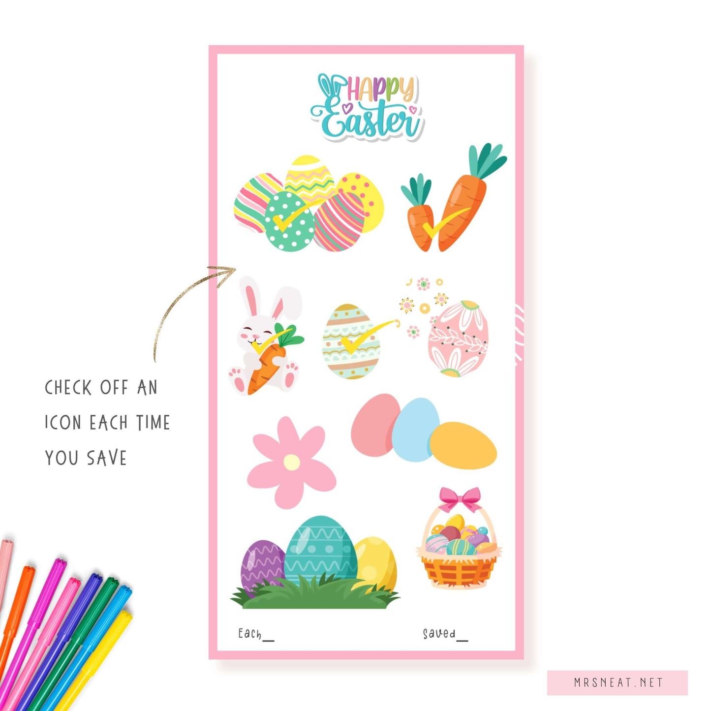 A6 Easter Saving Challenge Printable, Colorful, Multicolor, 3 Versions, PDF, Instant Download