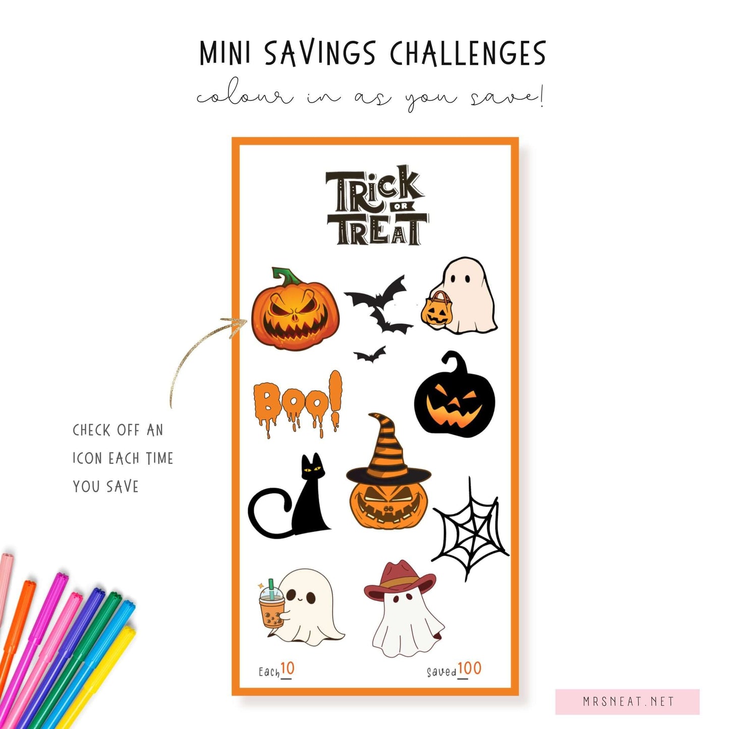 Halloween Savings Challenge PDF, A6, Colorful, 3 versions, Mini Savings, Low Income Savings Challenge