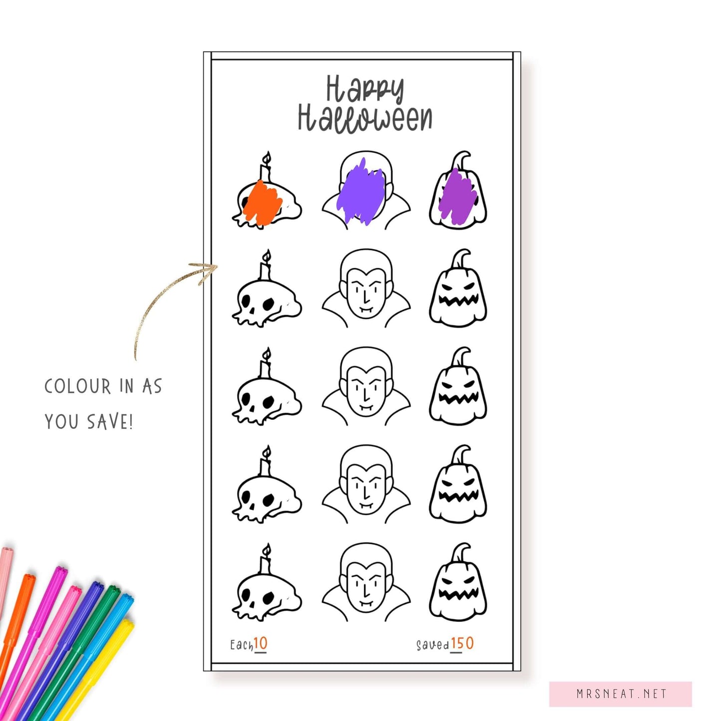 Halloween Savings Challenge PDF, A6, Colorful, 3 versions, Mini Savings, Low Income Savings Challenge