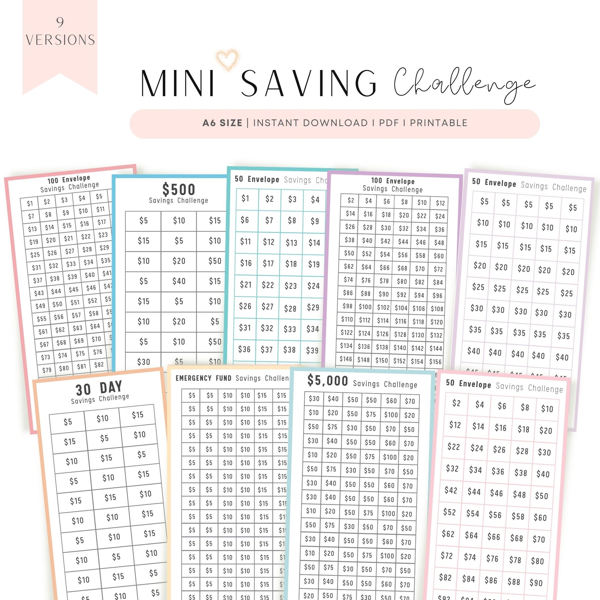 A6 Mini Saving Challenge Printable Bundle