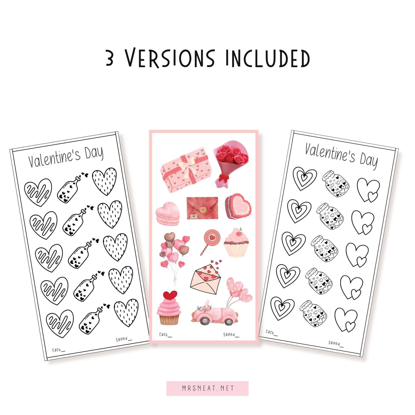 Beautiful A6 Valentine's day savings challenge printable, PDF, Pink, Instant Download, 3 versions