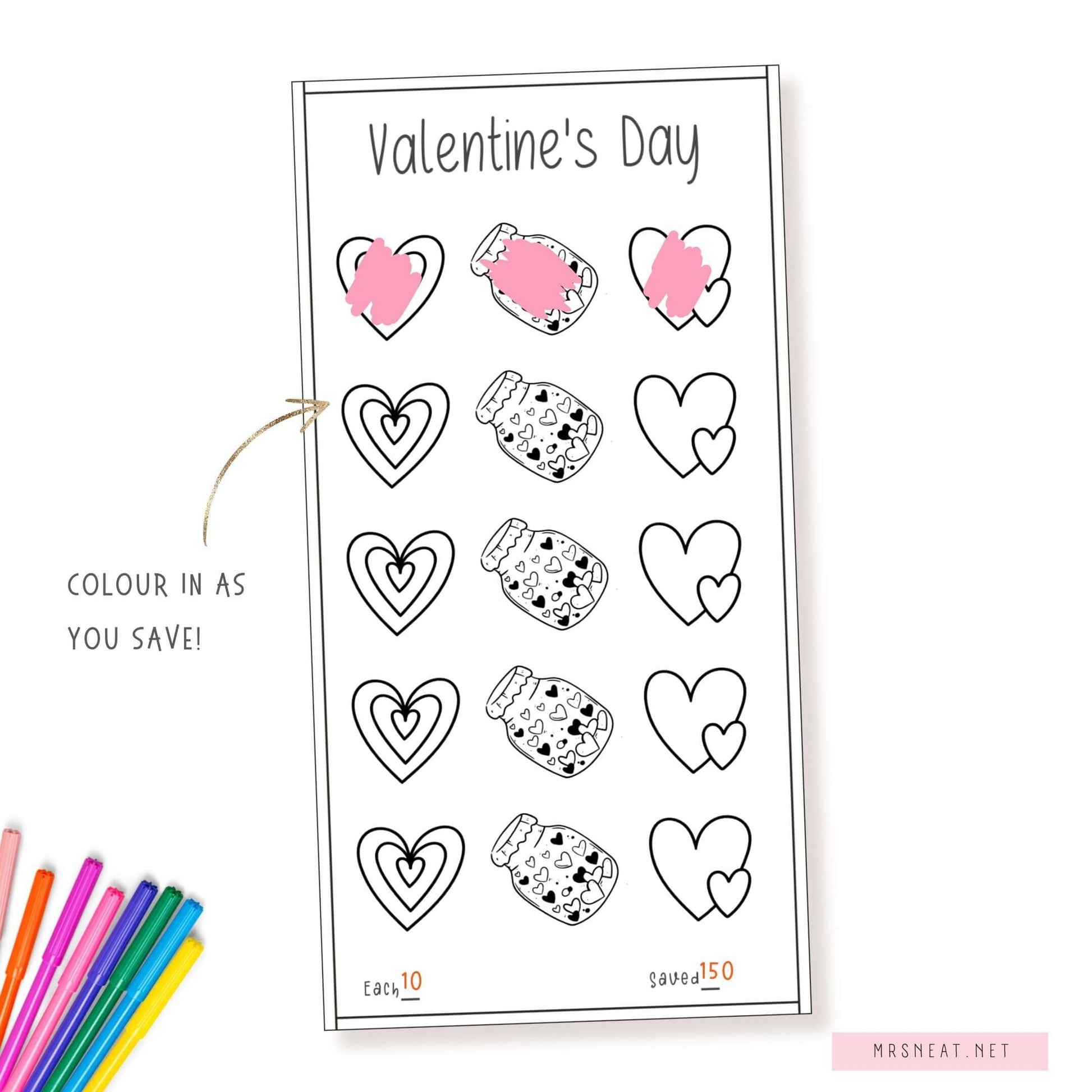 Beautiful A6 Valentine's day savings challenge printable, PDF, Pink, Instant Download, 3 versions