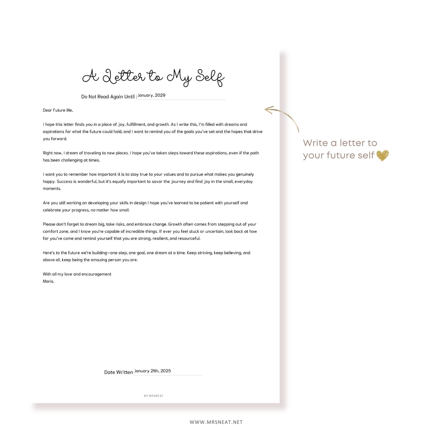 A Letter To Myself PRINTABLE Journal Page, Letter To Yourself, Printable Planner Page, Letter To Future Me, Open In One Year, Digital Planner, Fillable PDF, 5 Colors, 2 Versions, A4, A5, Letter, Half Letter