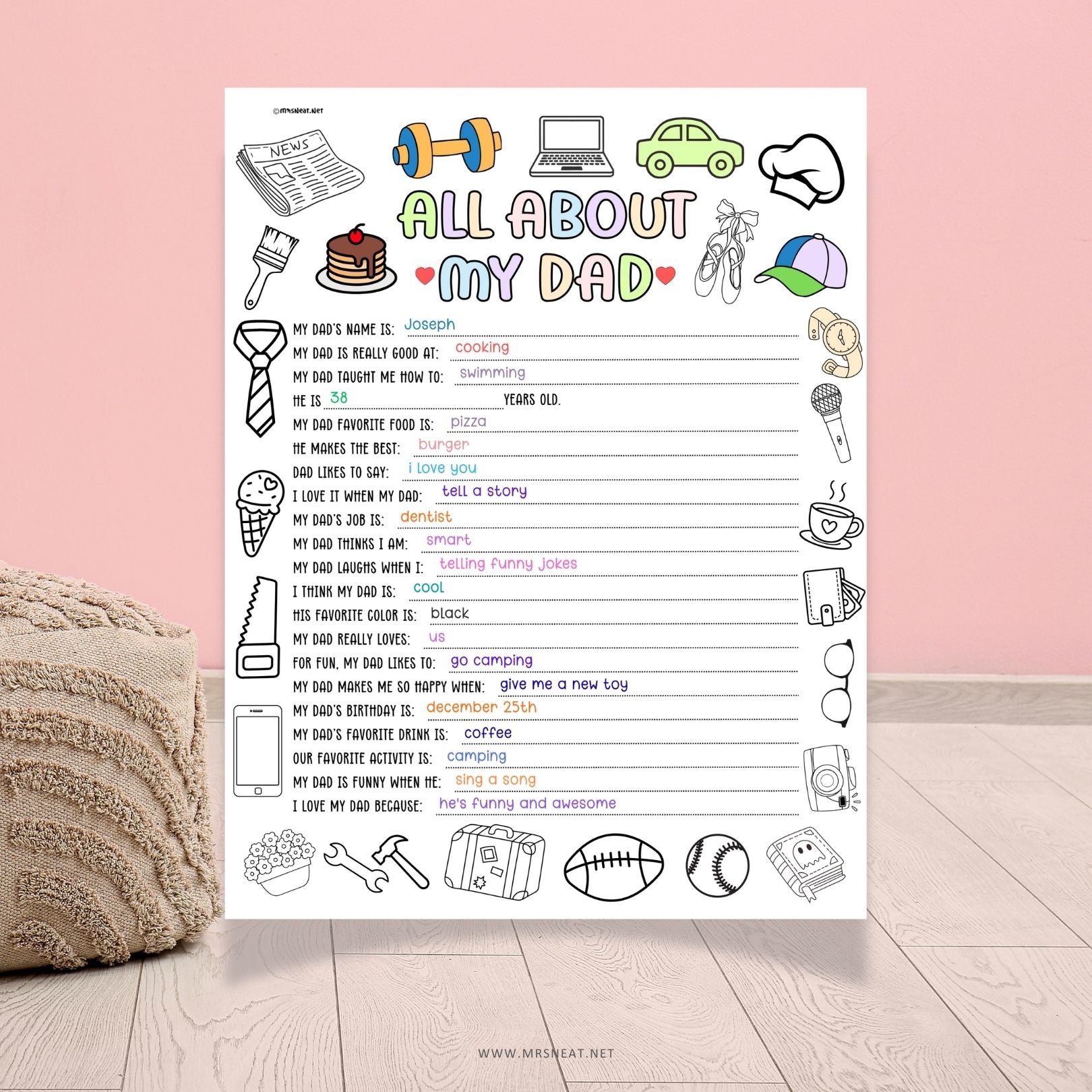 Questionaries All About My Dad for Fathers Day Gift