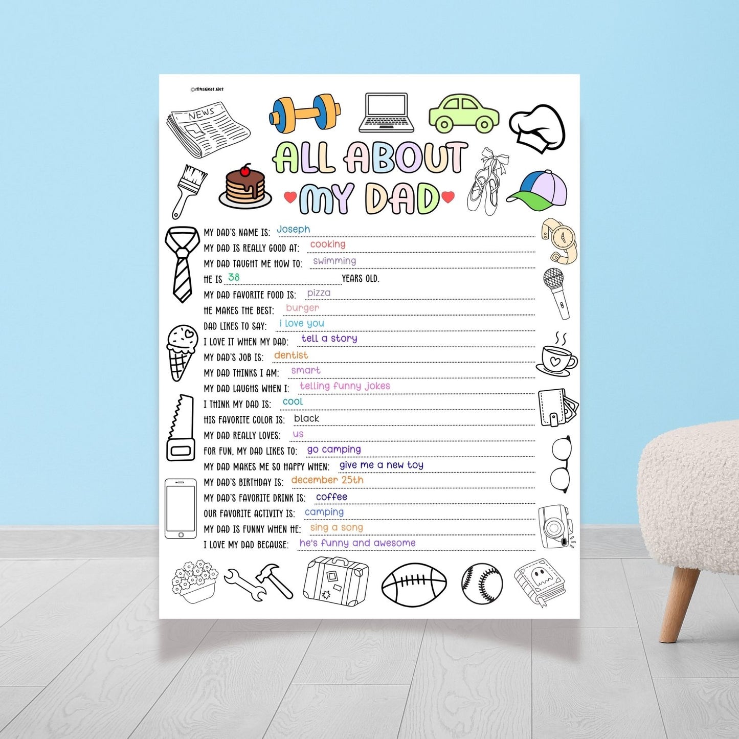 All About My Dad Printable for Fathers Day Gift