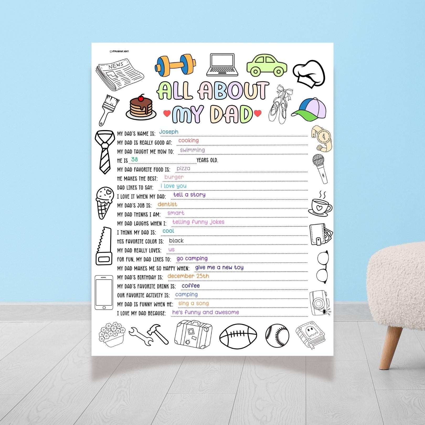 All About My Dad Printable for Fathers Day Gift