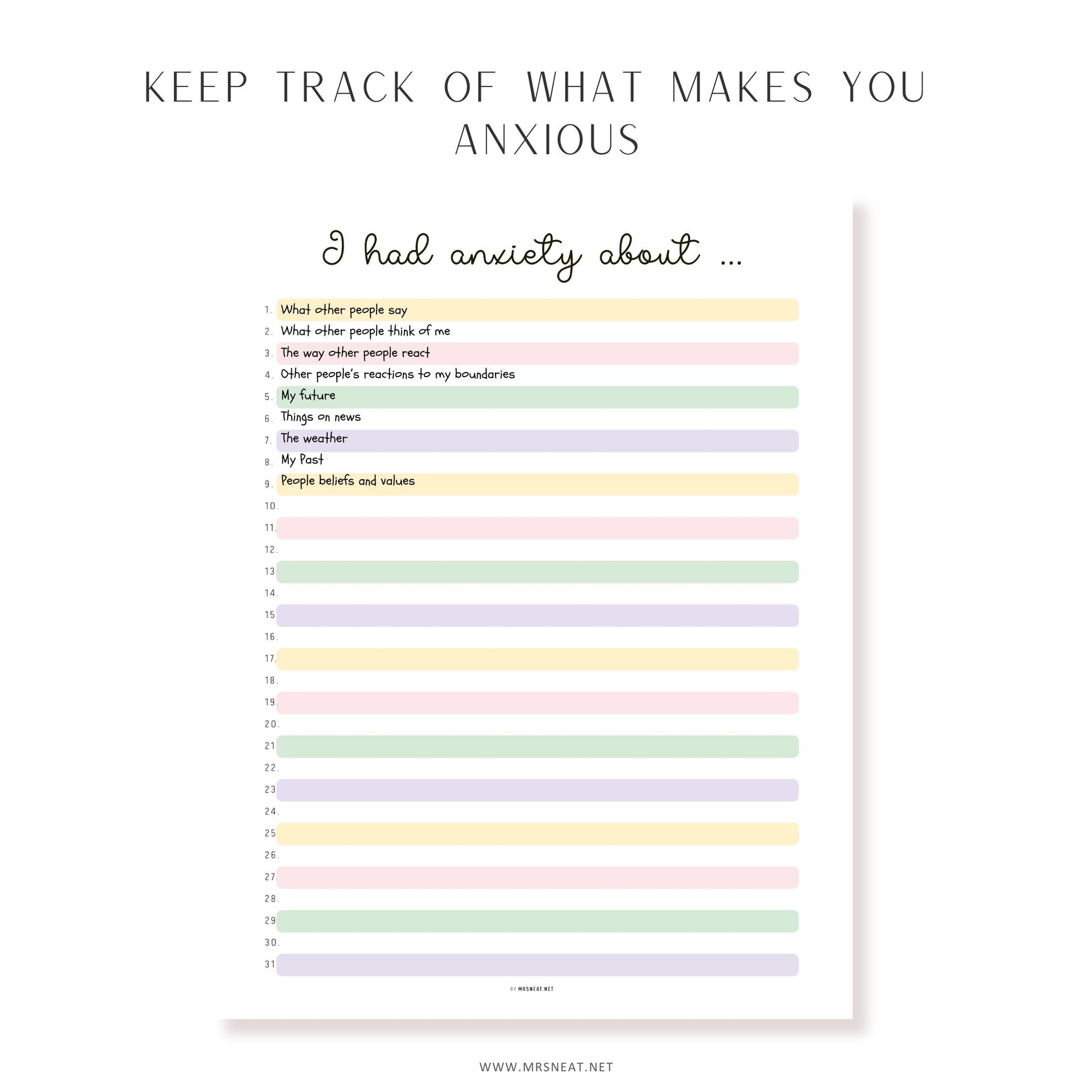 Anxiety Trigger Tracker, PRINTABLE Journal Page, Mental Health, Anxiety Tracker, Habit Tracker, Anxiety Journal, Anxiety Worksheet, I had anxiety about, Anxiety tracker journal page, Digital Planner, PDF Fillable, Printable Planner, A4, A5, Letter, Half Letter