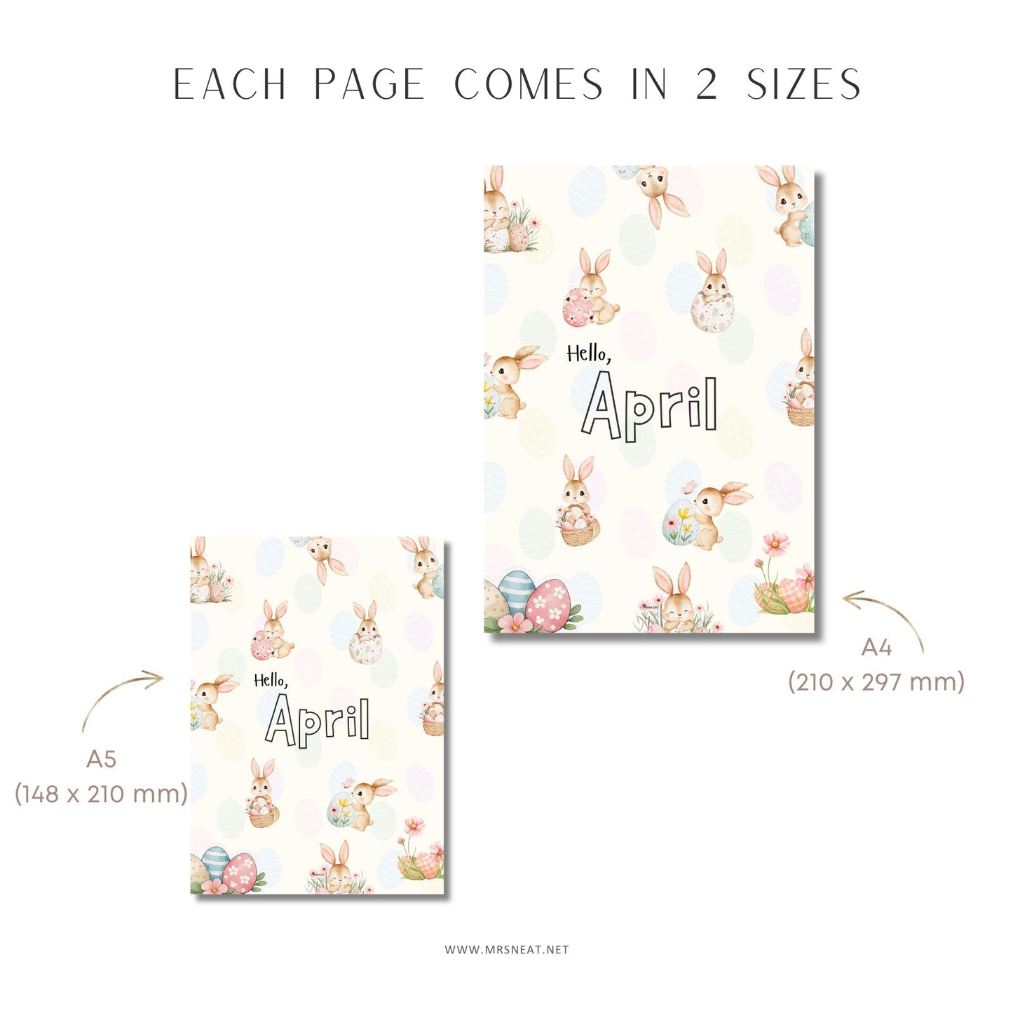 April Journal Bundle Pre-coloured, A4 & A5, 9 pages, Printable, Sunday and Monday start