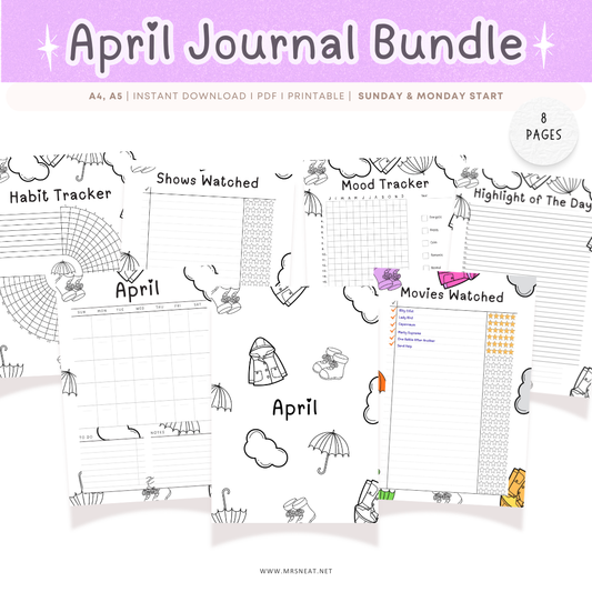 April Journal Bundle with various trackers on a white background