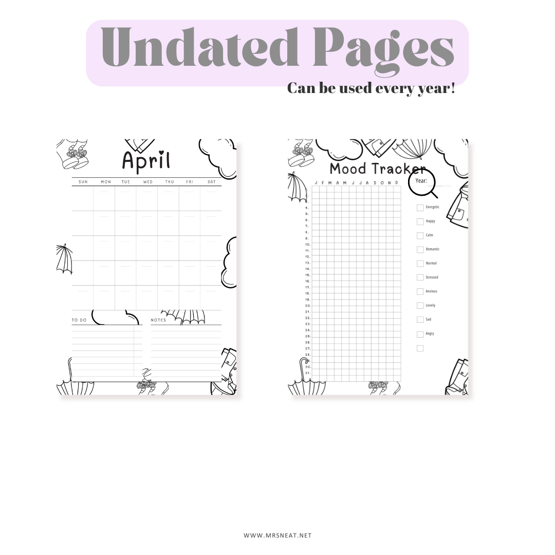 Two planner pages for April with a mood tracker on a white background.