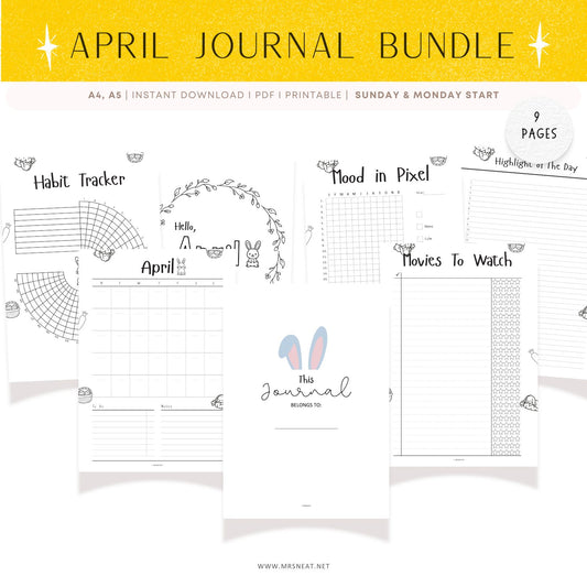 April Journal Bundle with various pages on a white background