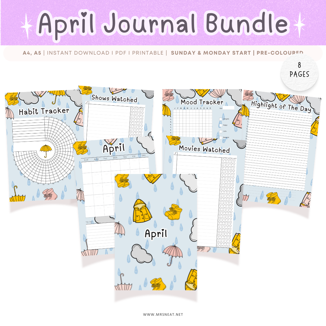 April Journal Bundle with various trackers on a white background