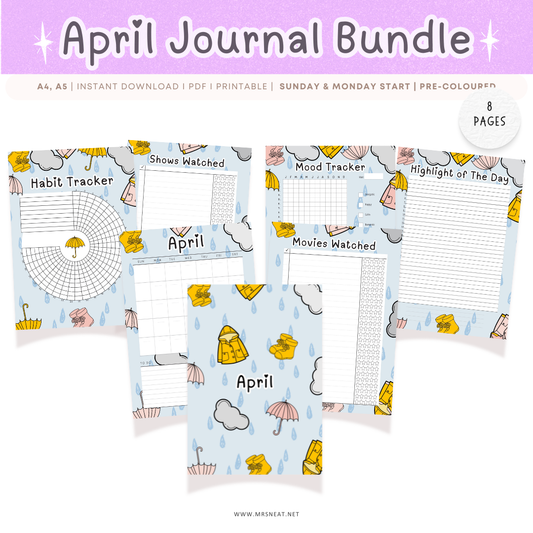 April Journal Bundle with various trackers on a white background
