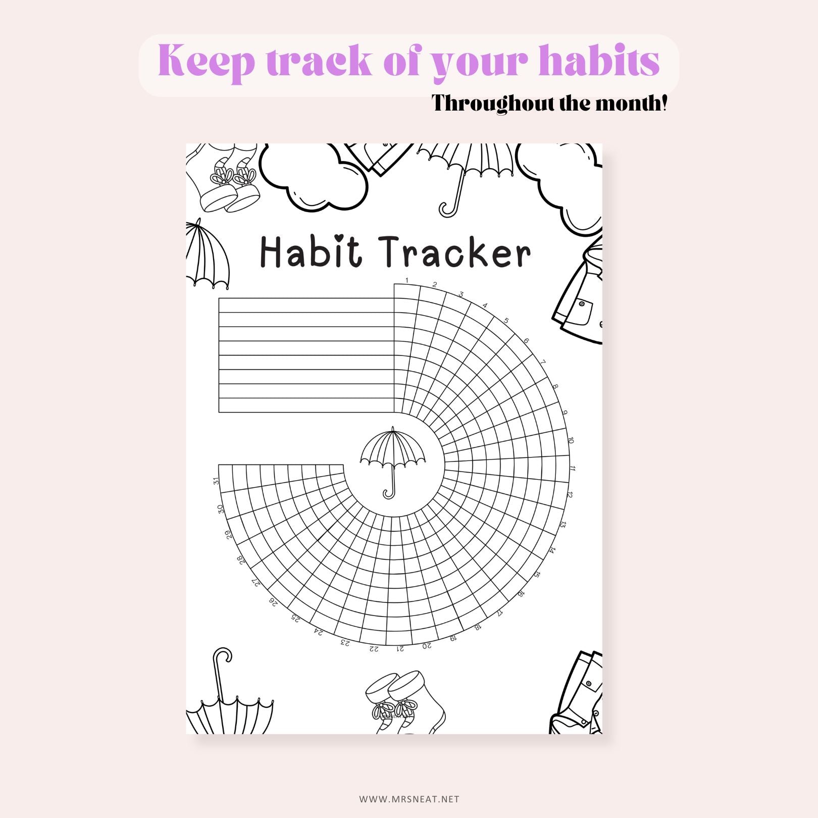 Habit tracker with decorative elements on a light pink background