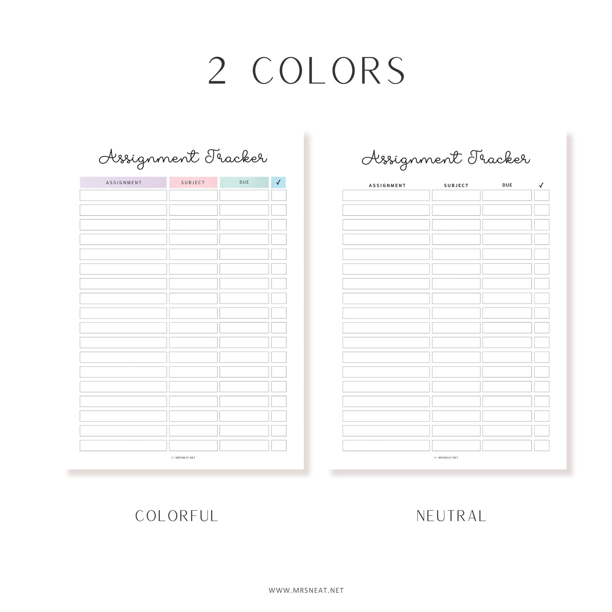 Assignment Tracker, PRINTABLE Journal Page, Student Journal, Student Planner, Student Agenda,  Assignment Log, Task Log, Planner Page, PDF Fillable, A4, A5, Letter, Half Letter, 2 Colors