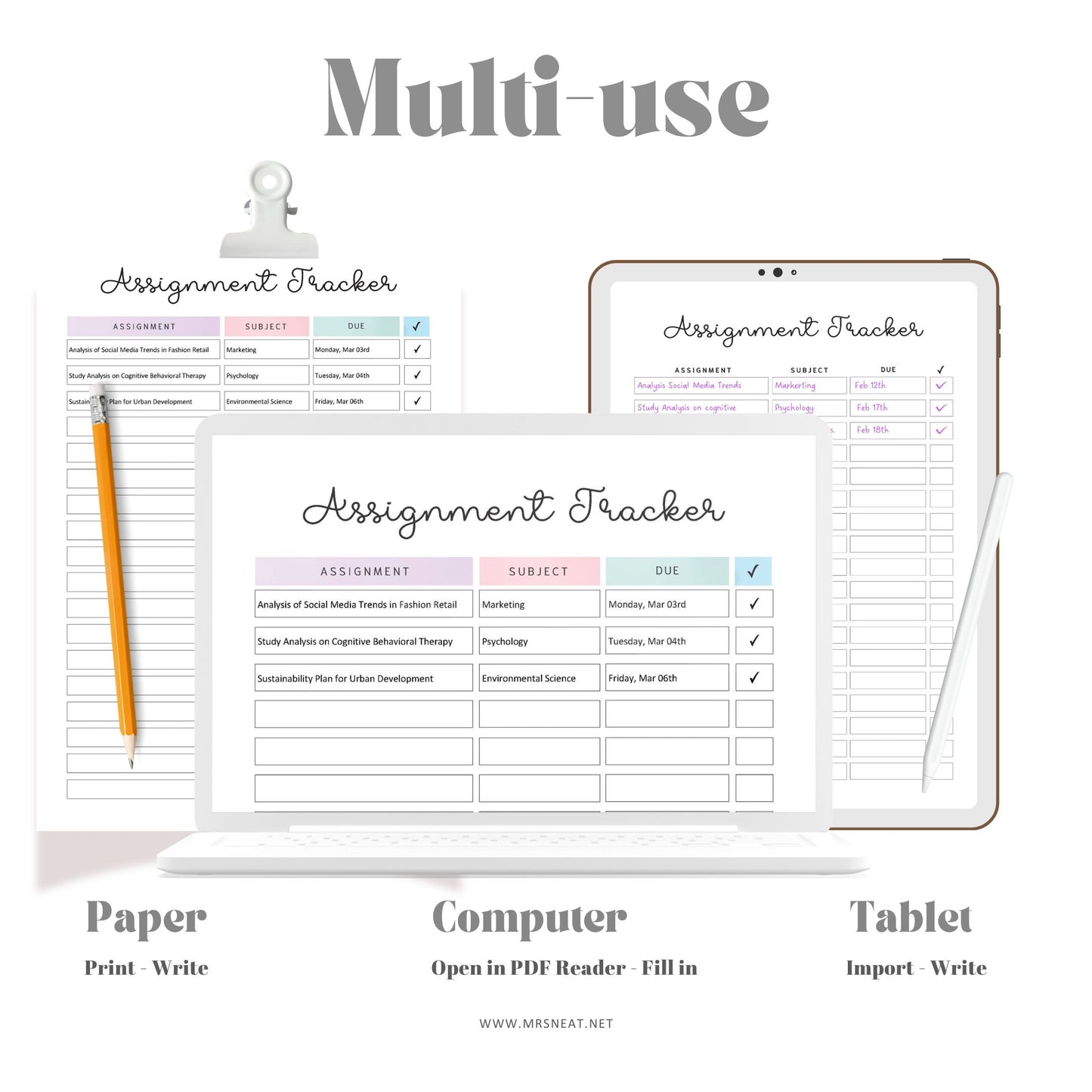 Assignment Tracker, PRINTABLE Journal Page, Student Journal, Student Planner, Student Agenda,  Assignment Log, Task Log, Planner Page, PDF Fillable, A4, A5, Letter, Half Letter, 2 Colors