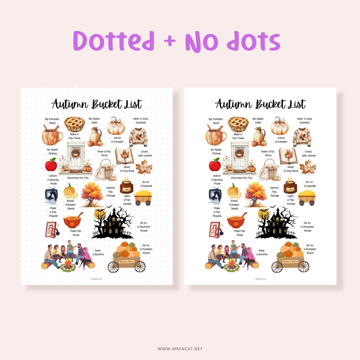 Autumn bucket list printable with dotted and no-dot versions