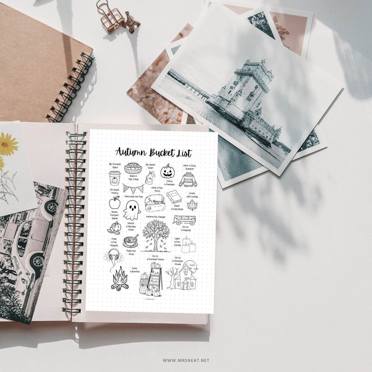 Autumn bucket list printable featuring pumpkin, coffee, books, and fall activities