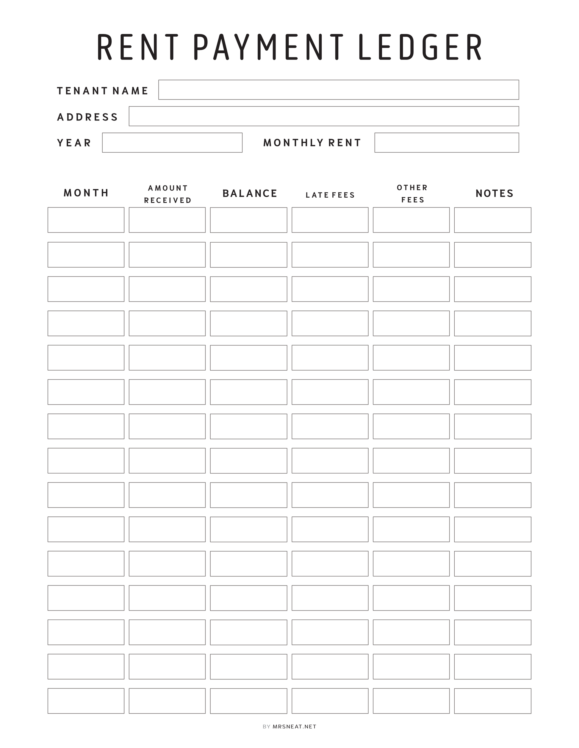 Editable Rent Payment Ledger, Printable Rent Payment Tracker, Rental Payment Log, Tenant Payment Tracker, A4, A5, Letter, Half Letter, 2 Color options