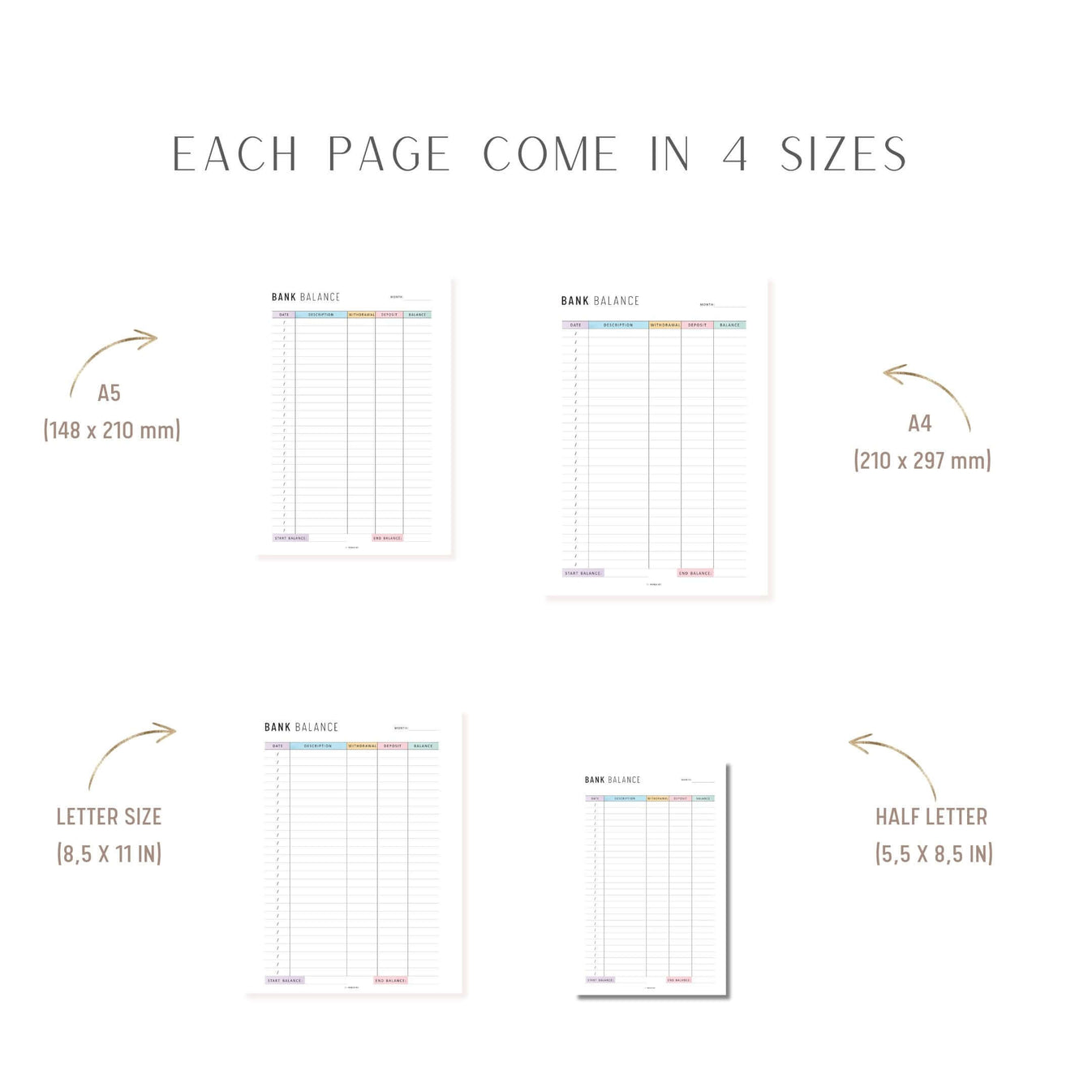 PRINTABLE Bank Balance Sheet, 2 Colors - M446 – mrsneat