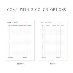 PRINTABLE Bank Balance Sheet, 2 Colors - M446 – mrsneat