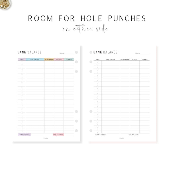 PRINTABLE Bank Balance Sheet, 2 Colors - M446 – mrsneat