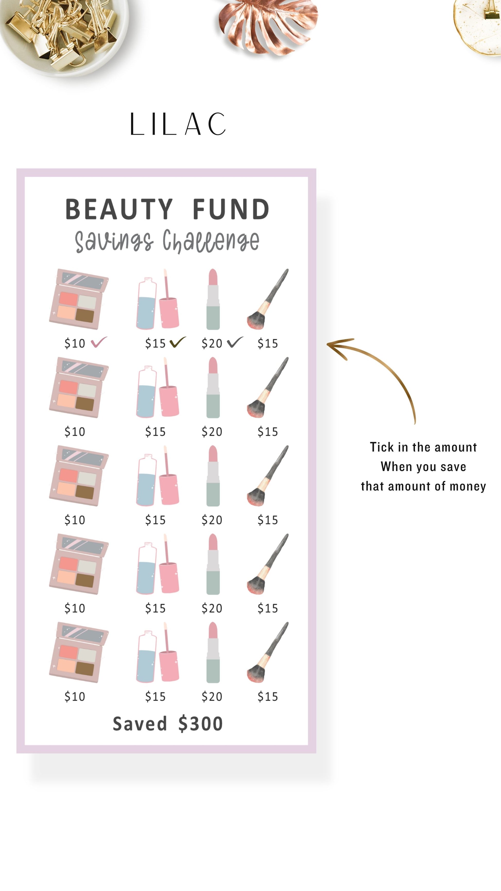 Lilac A6 Mini Savings Challenge Beauty Fund