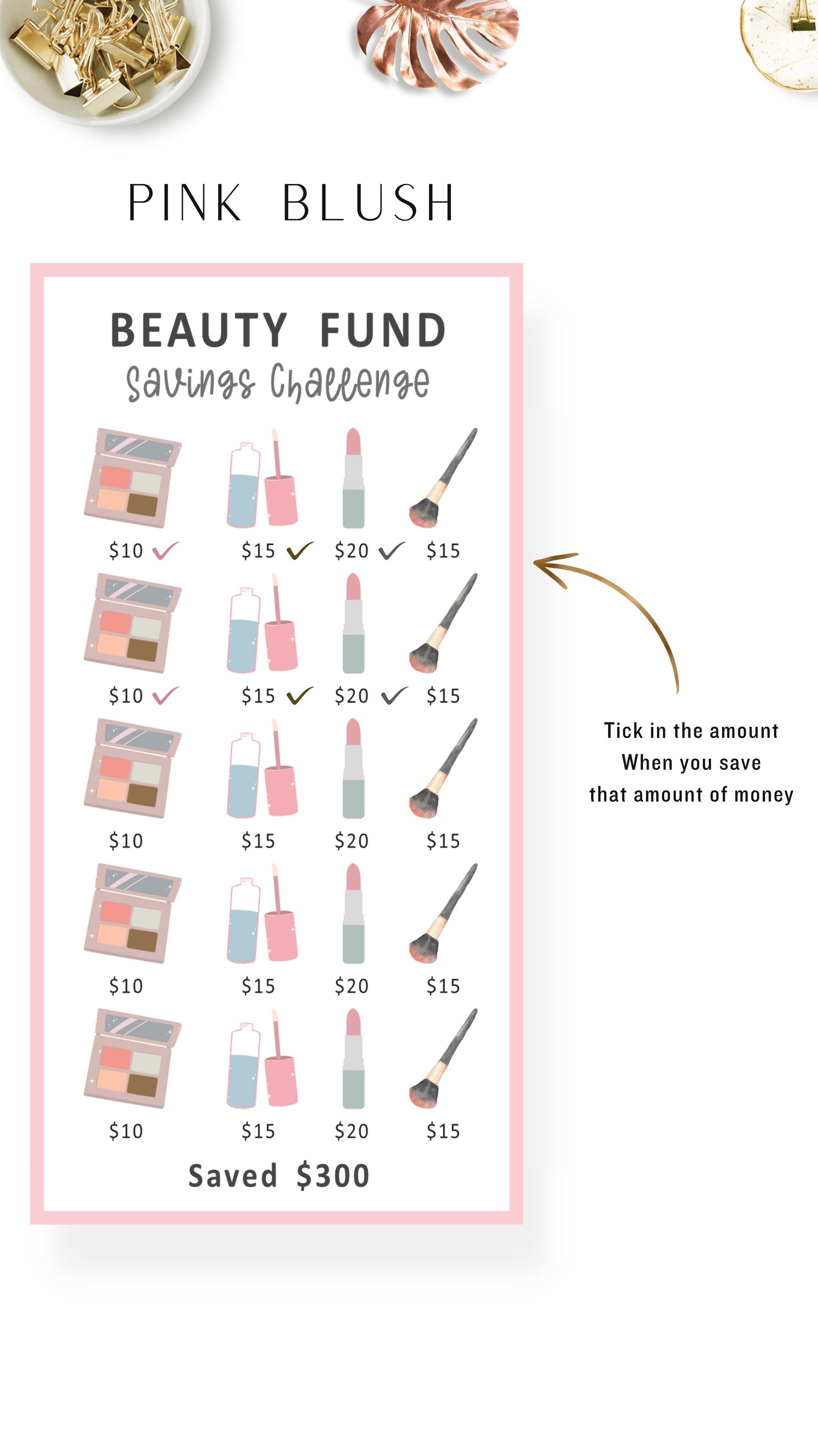 Pink Blush A6 Mini Savings Challenge Beauty Fund