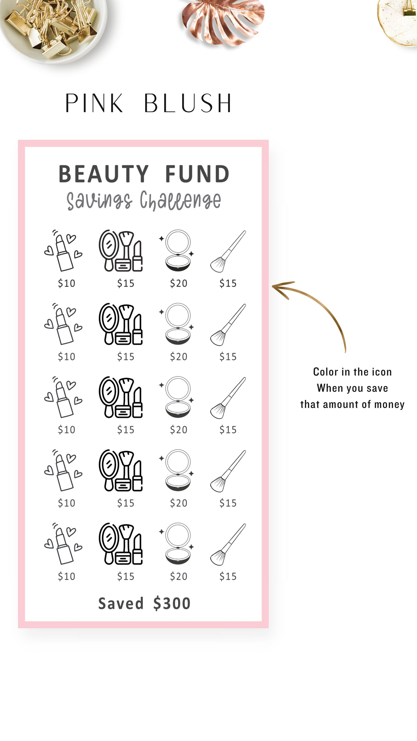 Pink Blush A6 Mini Savings Challenge Beauty Fund