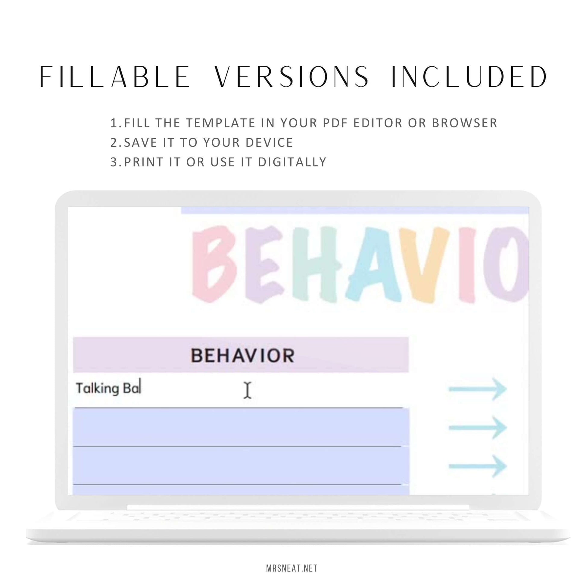 Editable Behavior Chart Template PDF, Landscape, A4, Letter, Fillable PDF, Digital Planner, Printable Planner, Pre-filled & Blank version