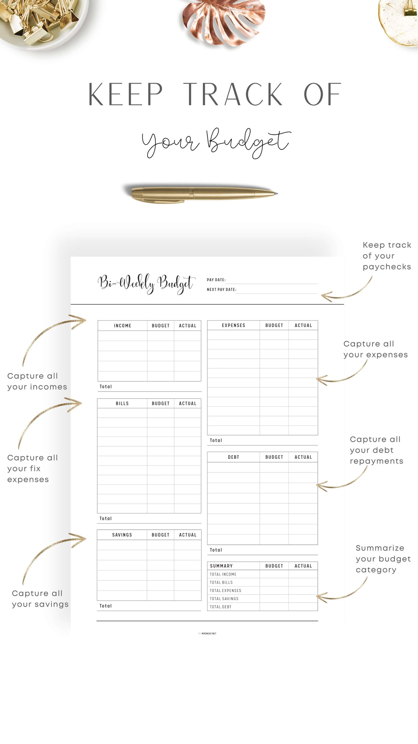 Clean and Minimalist Bi-Weekly Budget Template Printable