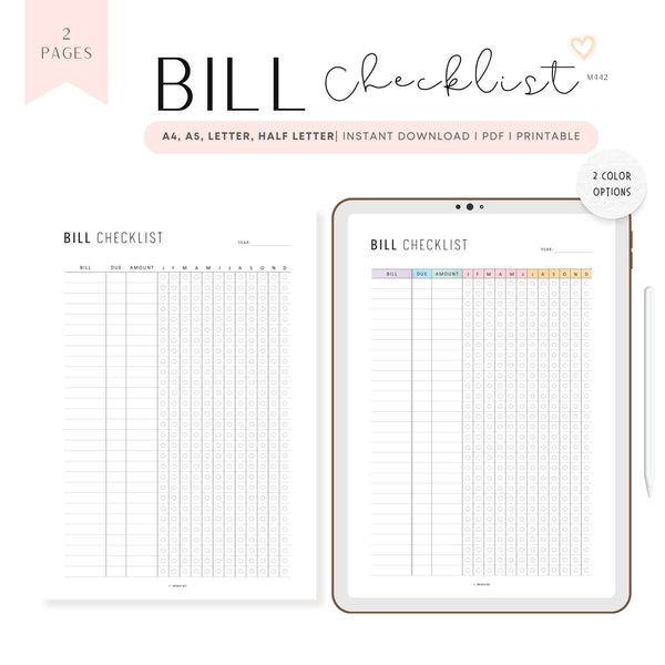 Bill Checking Guide One Year Bill Checklist Printable - M442 – mrsneat