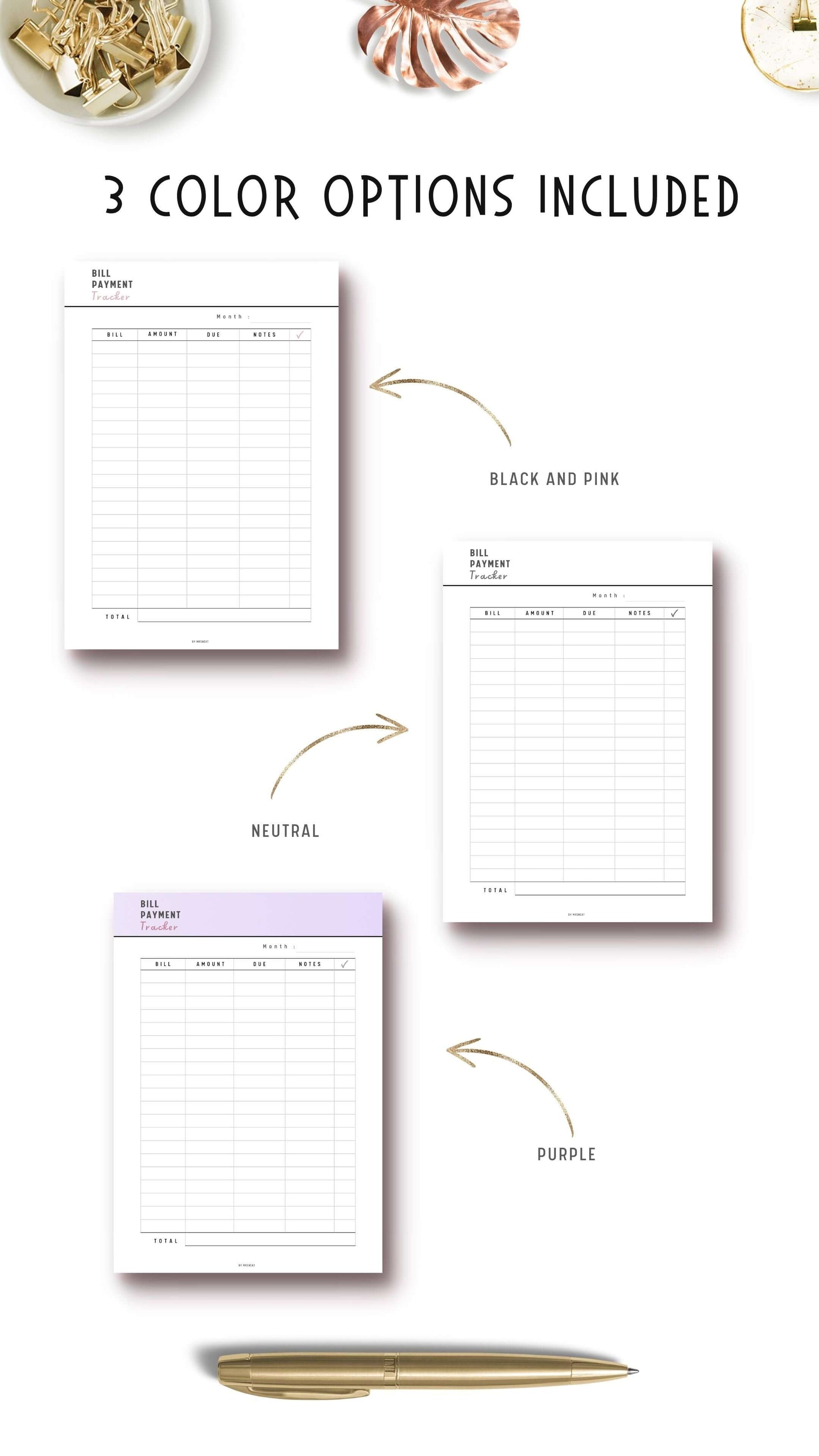 Bill Payment Tracker Printable, Spending Tracker Sheet, Bill Tracker Template, PDF, A4, A5, US Letter, 3 color options