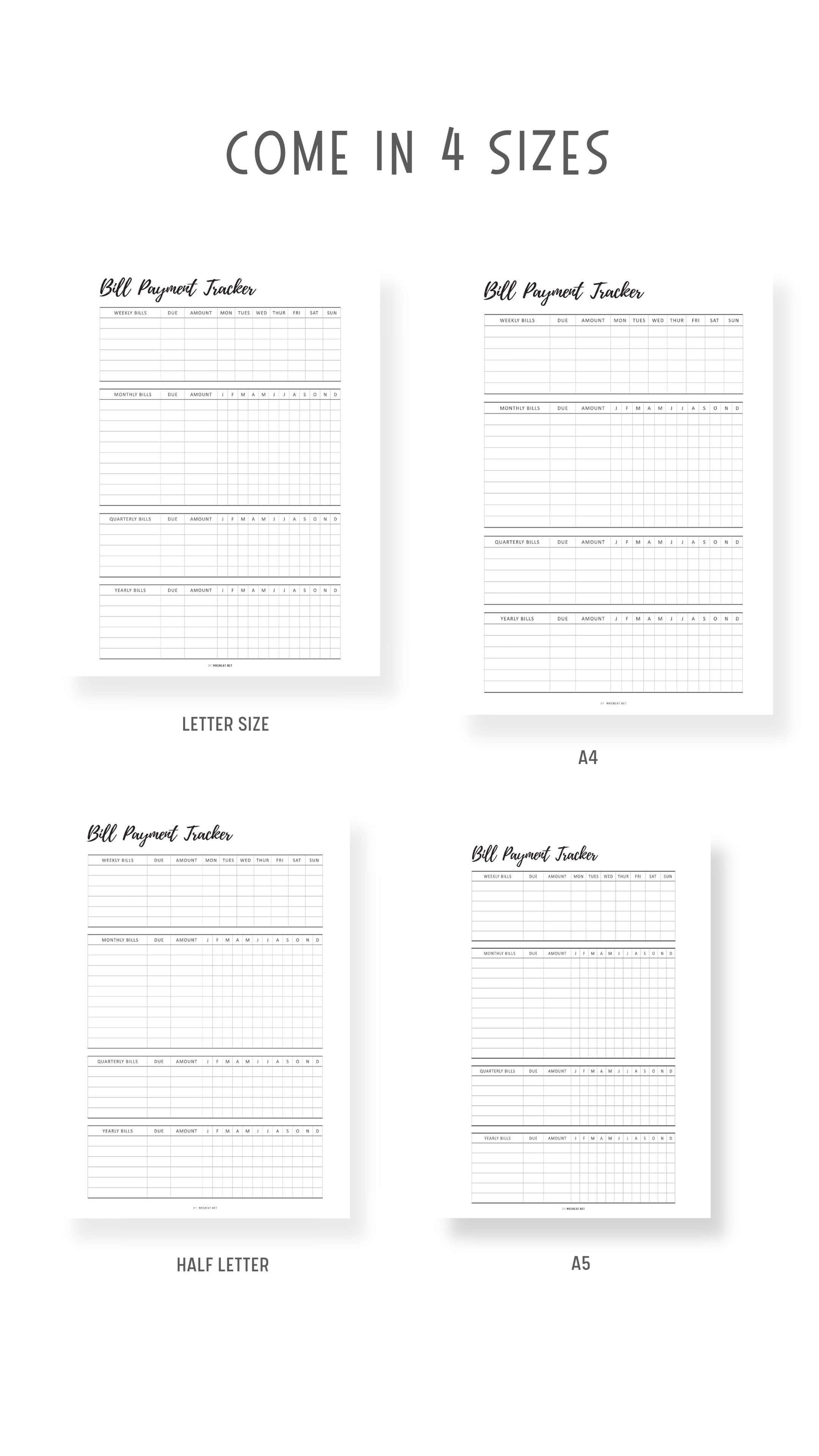 Bill Payment Tracker Printable mrsneat