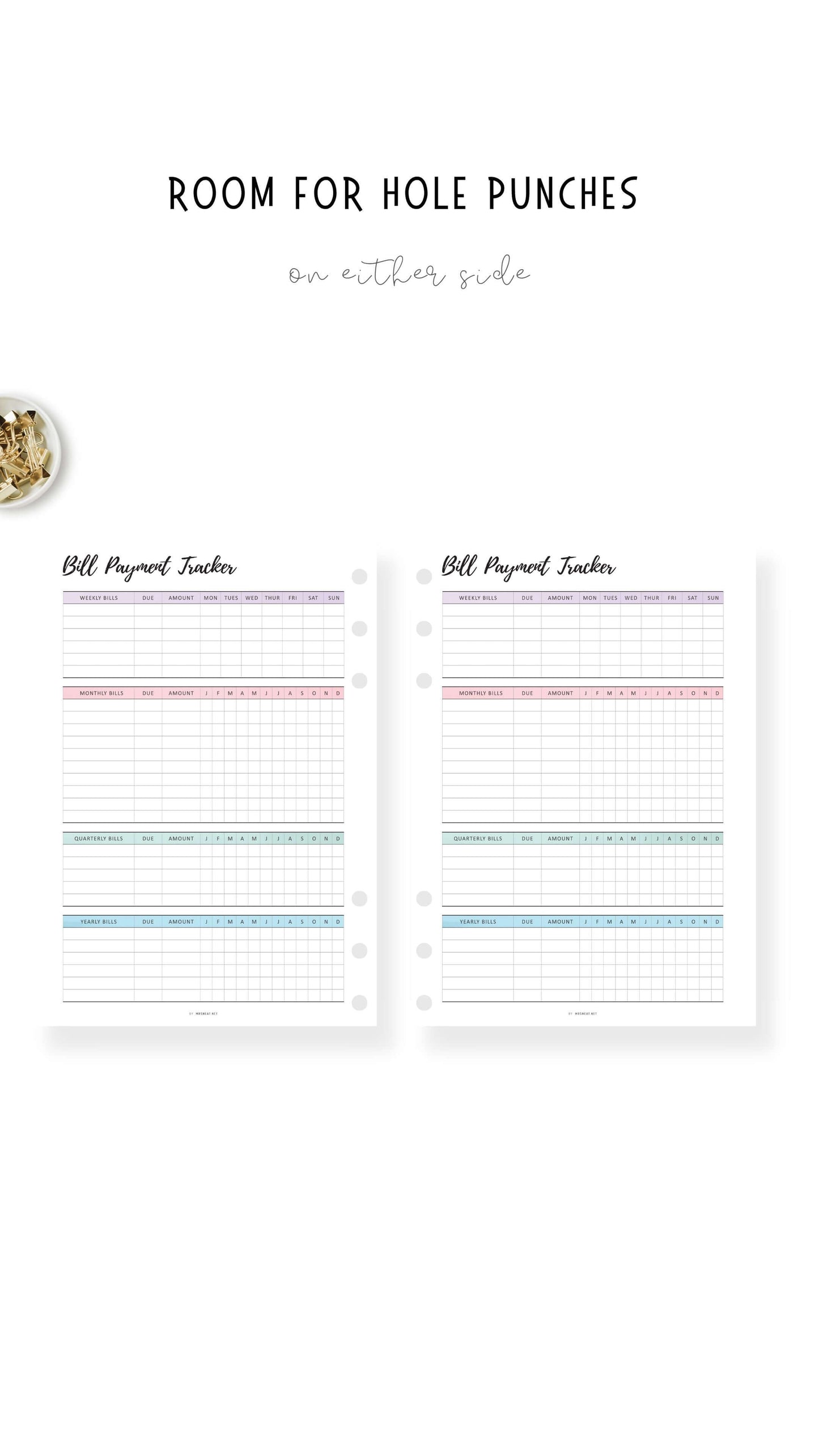 Weekly, Monthly, Quarterly, Yearly Bill Payment Tracker Printable, Colorful and Minimalist Template, A4, A5, Letter, Half Letter, Digital Planner