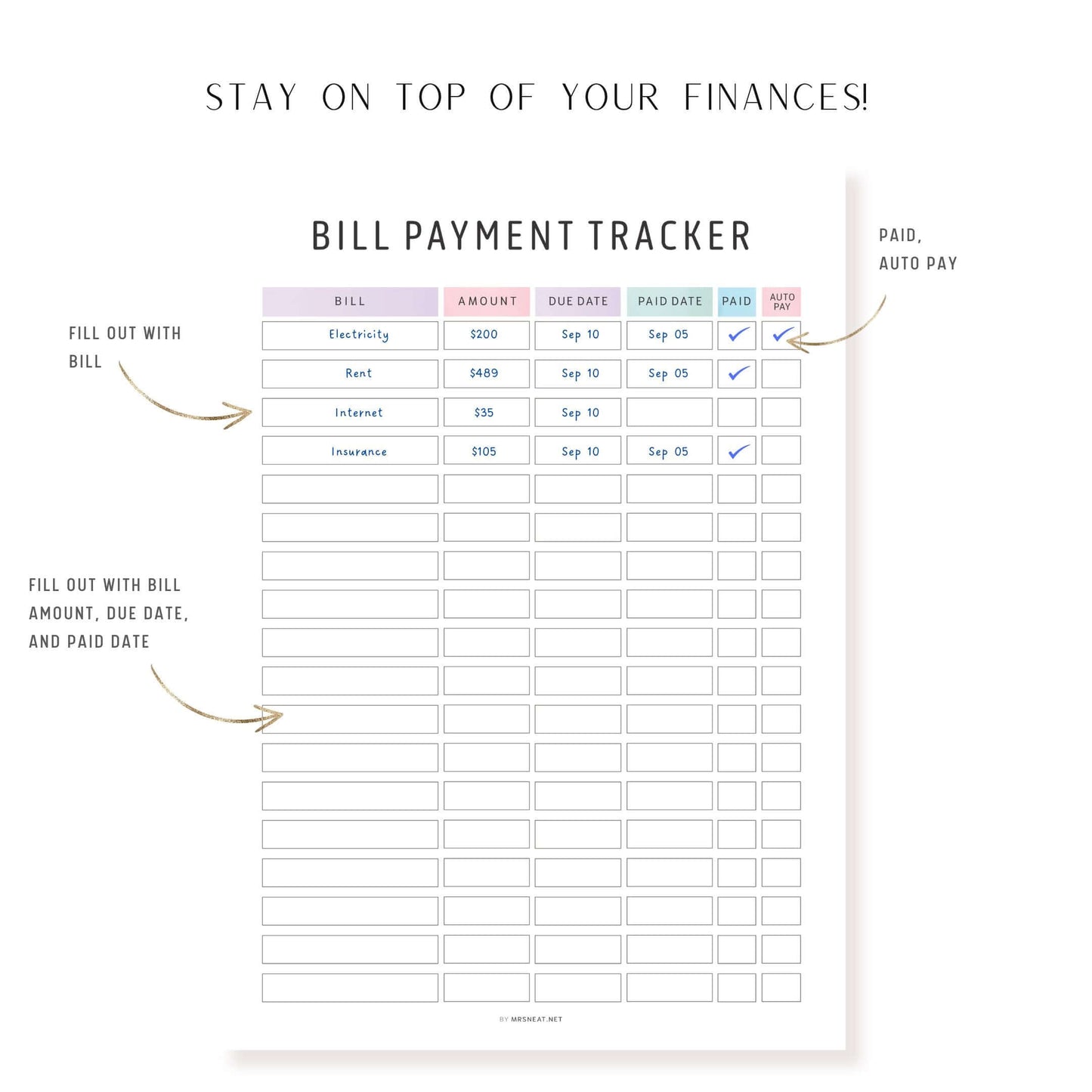 How to use Editable Bill Payment Tracker, Digital and Printable Planner, 2 color options