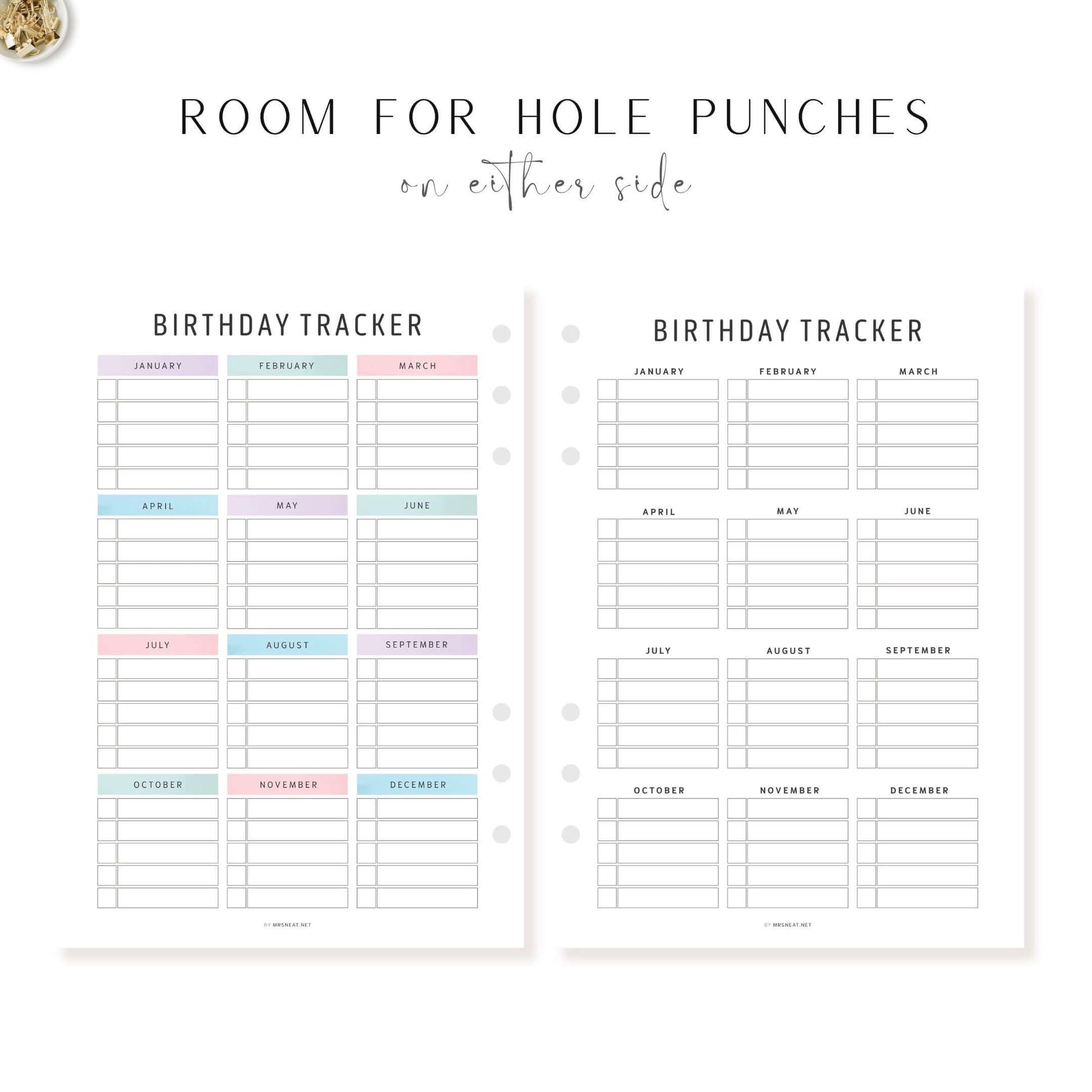 Aesthetic Birthday Tracker Printable, Editable PDF, 2 color options