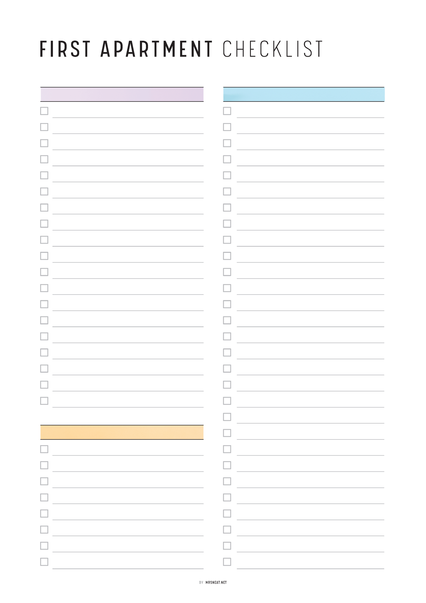 Blank 'First Apartment Checklist' with colorful bars on a white background
