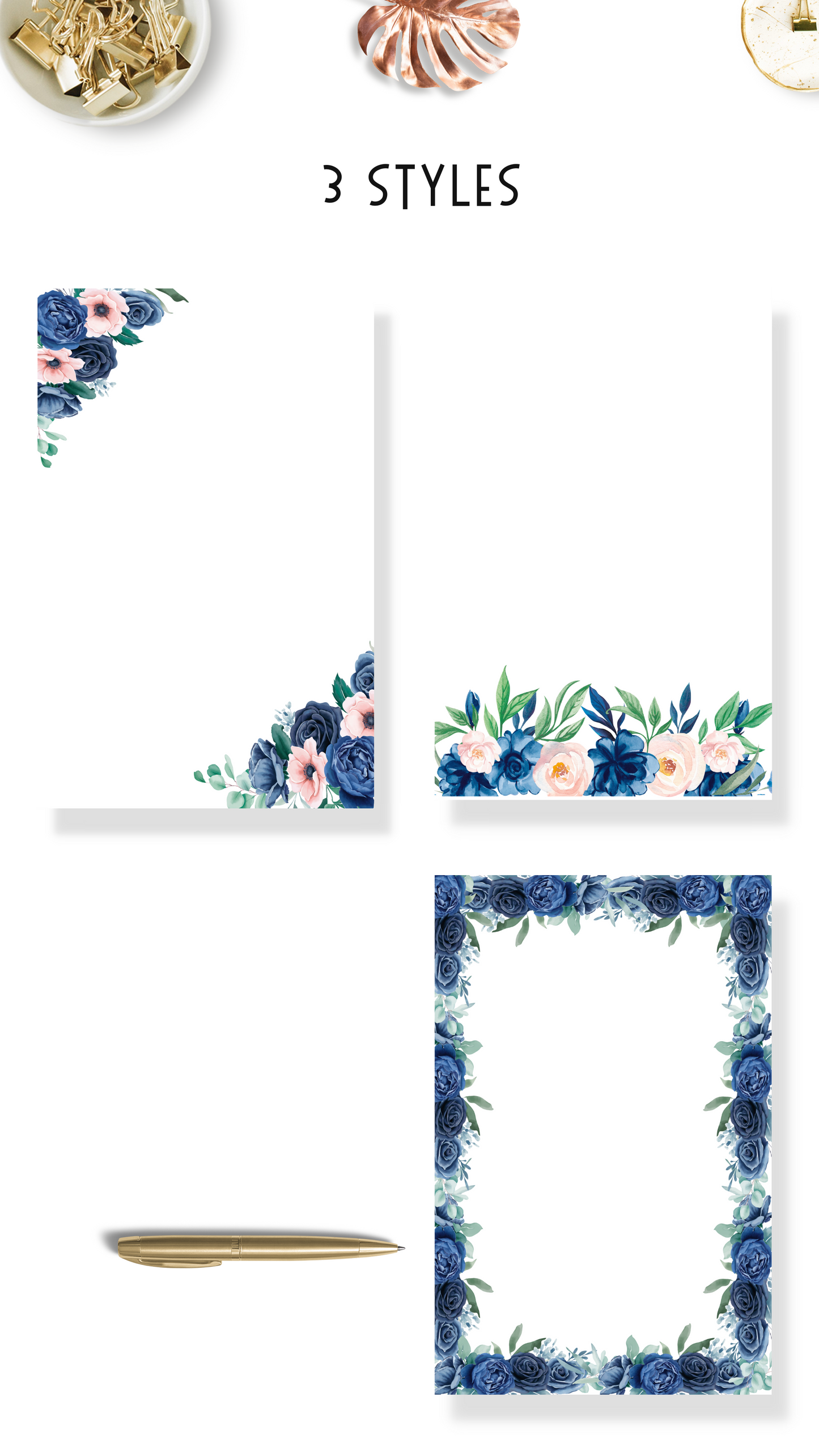 Blue Floral Printable Stationery