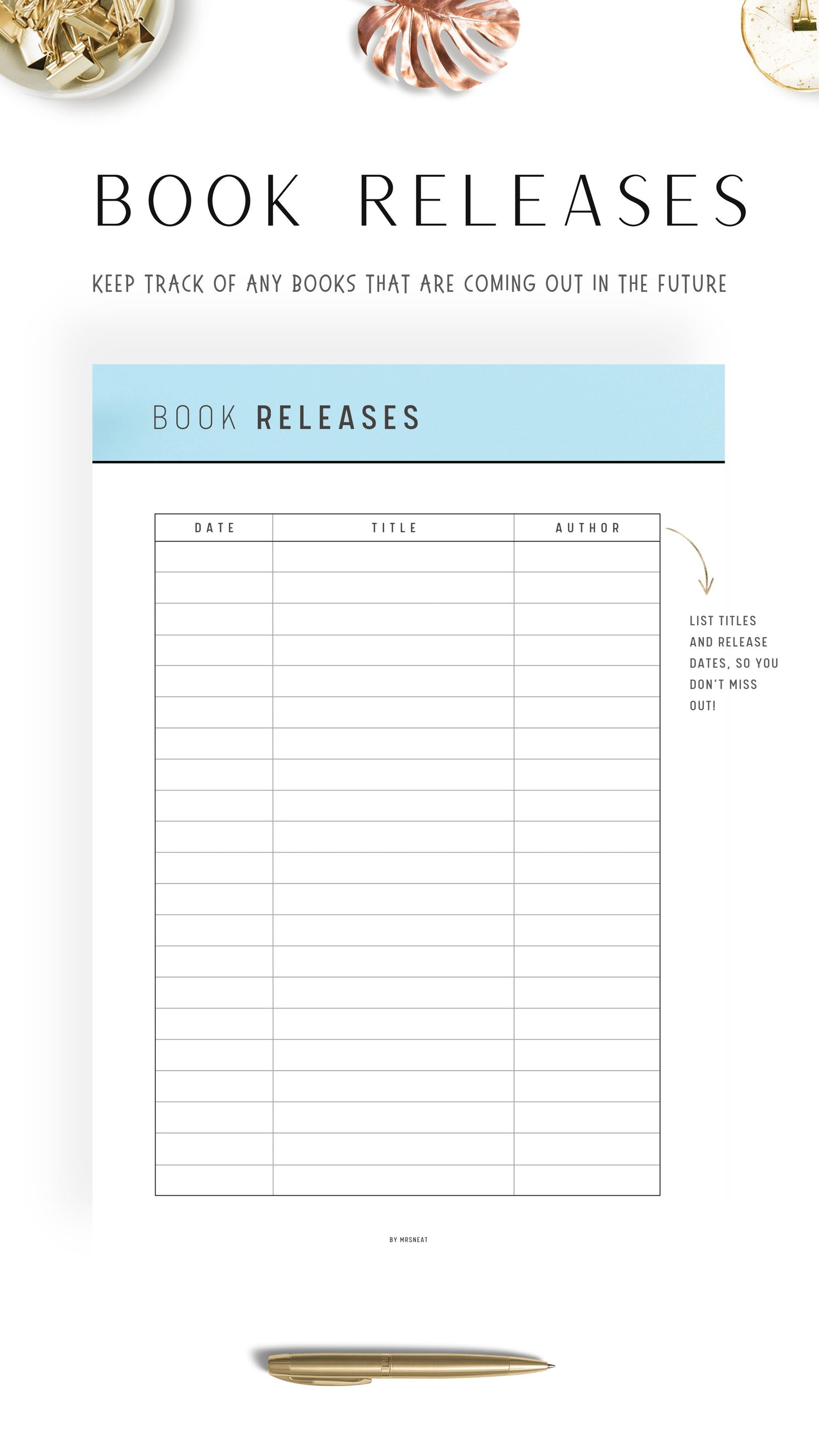Blue Upcoming Book Releases Template Printable