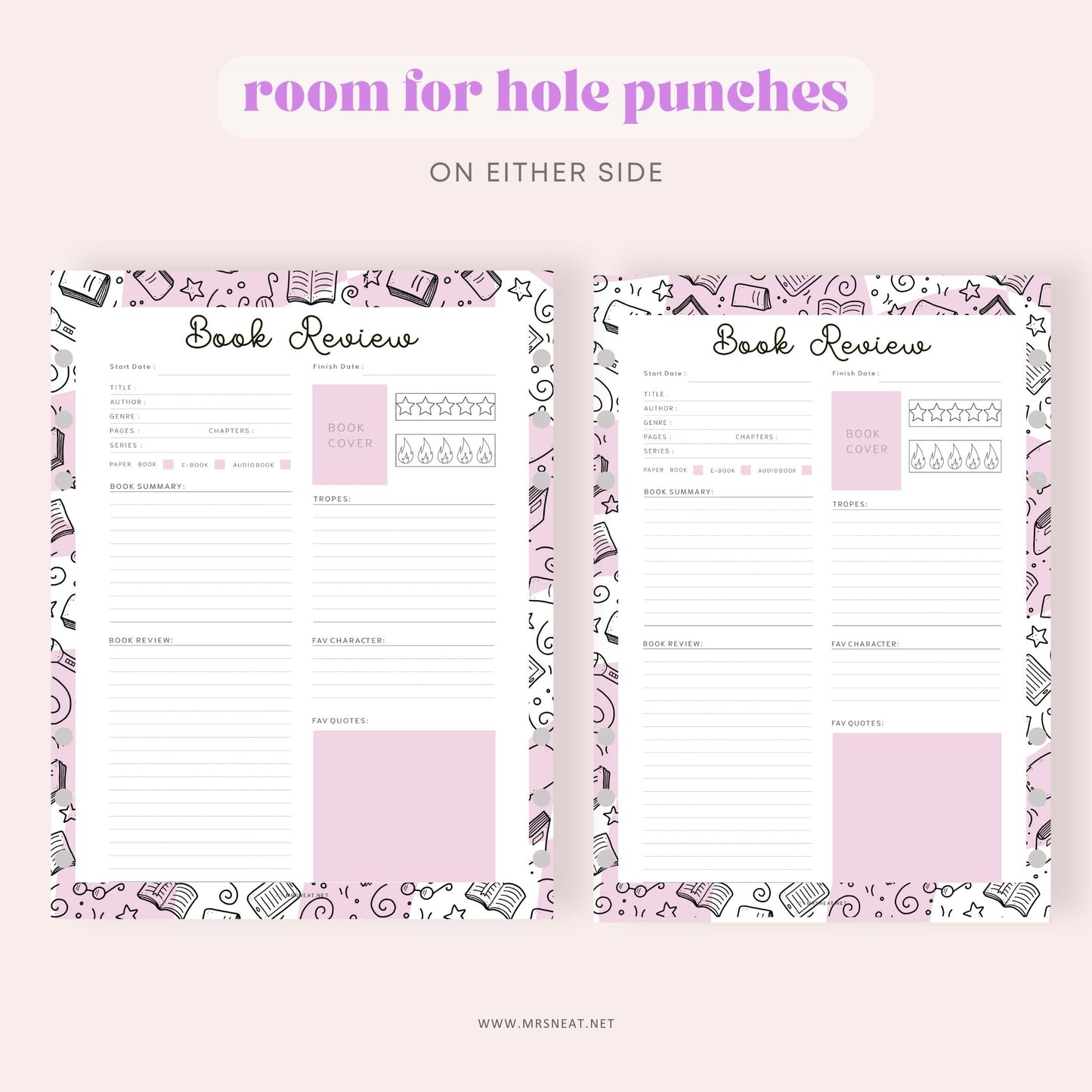 Book Review Template Printable, Book Review Planner, Printable Planner, A4, A5, Letter, Half Letter, 5 Colors, Digital Planner