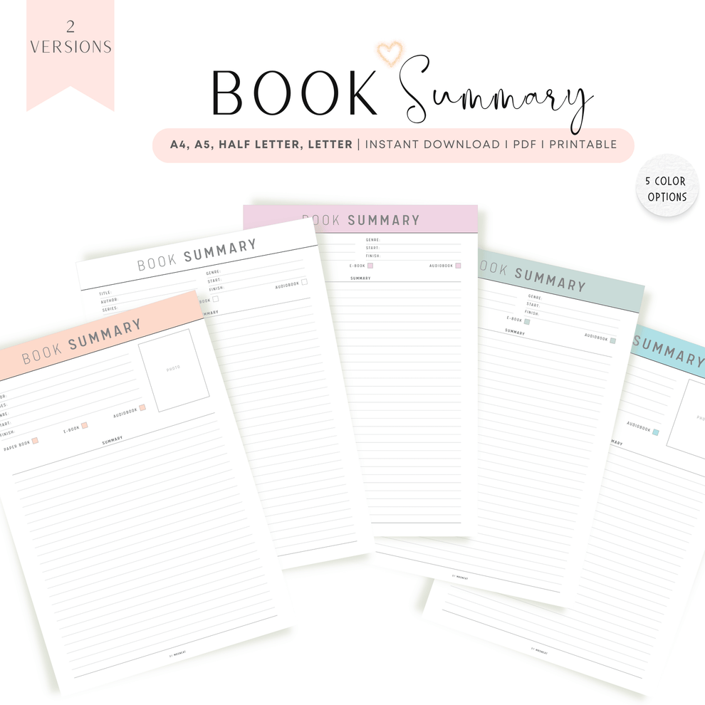 Book Summary Template PRINTABLE - M217 – mrsneat