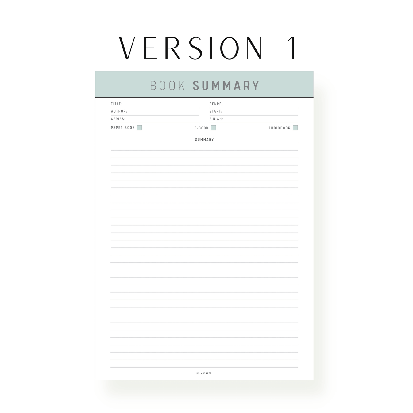 Book Summary Printable Mrsneat