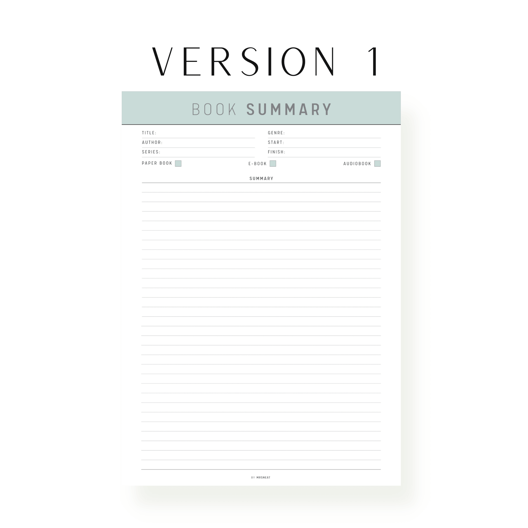 Book Summary Printable Mrsneat