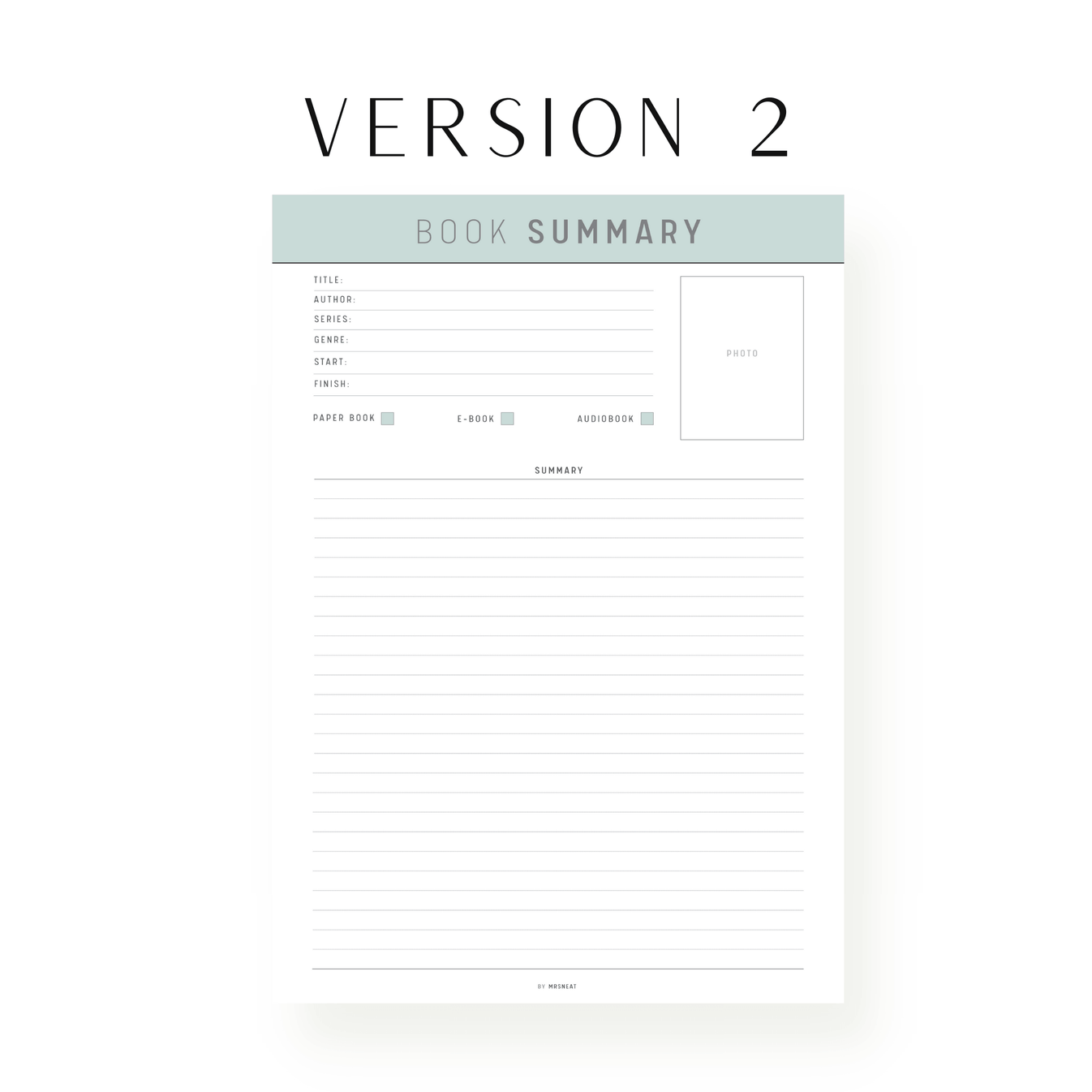 Book Summary Printable mrsneat